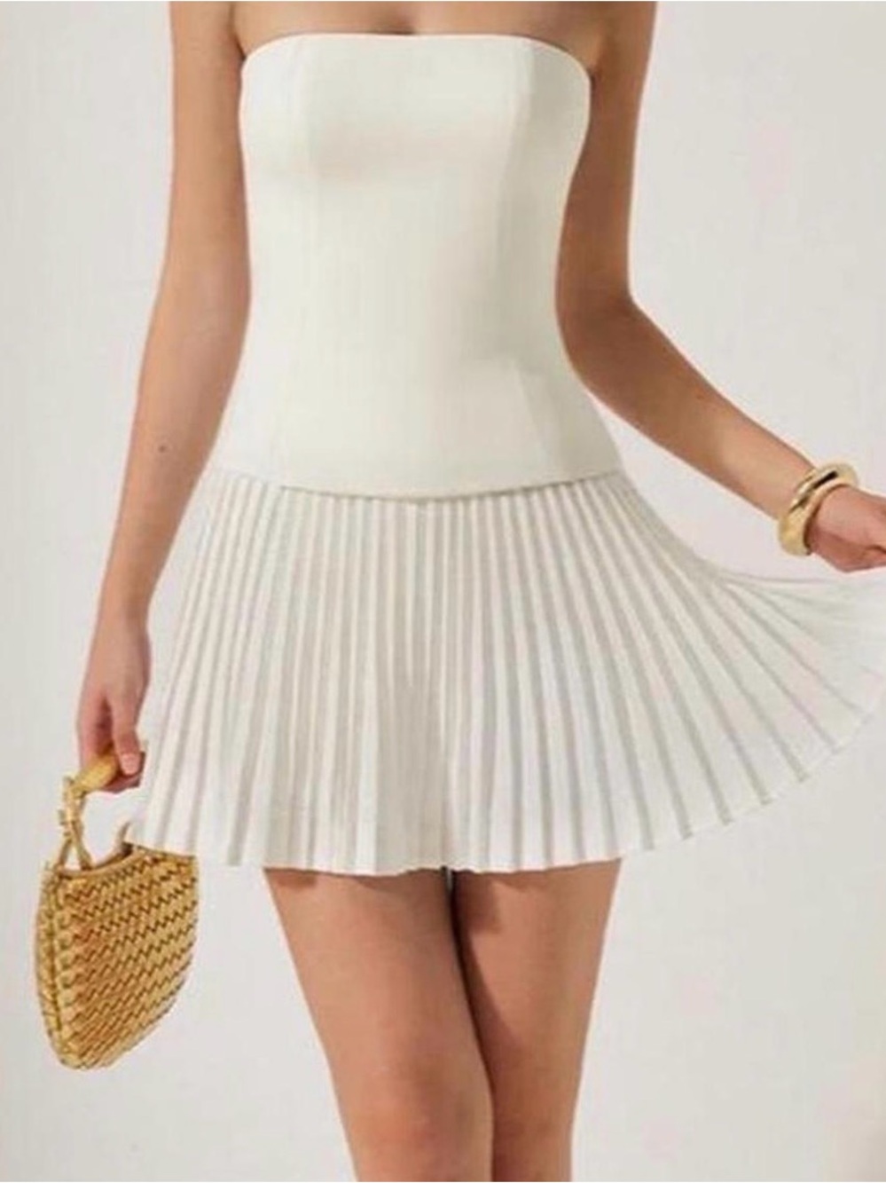 NWT Commense White Strapless Pleated Mini Dress - S